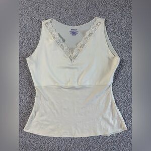 Spanx Hide and Sleek Size L Cream V Neck Lace Camisole Cami Tank Top Shapewear